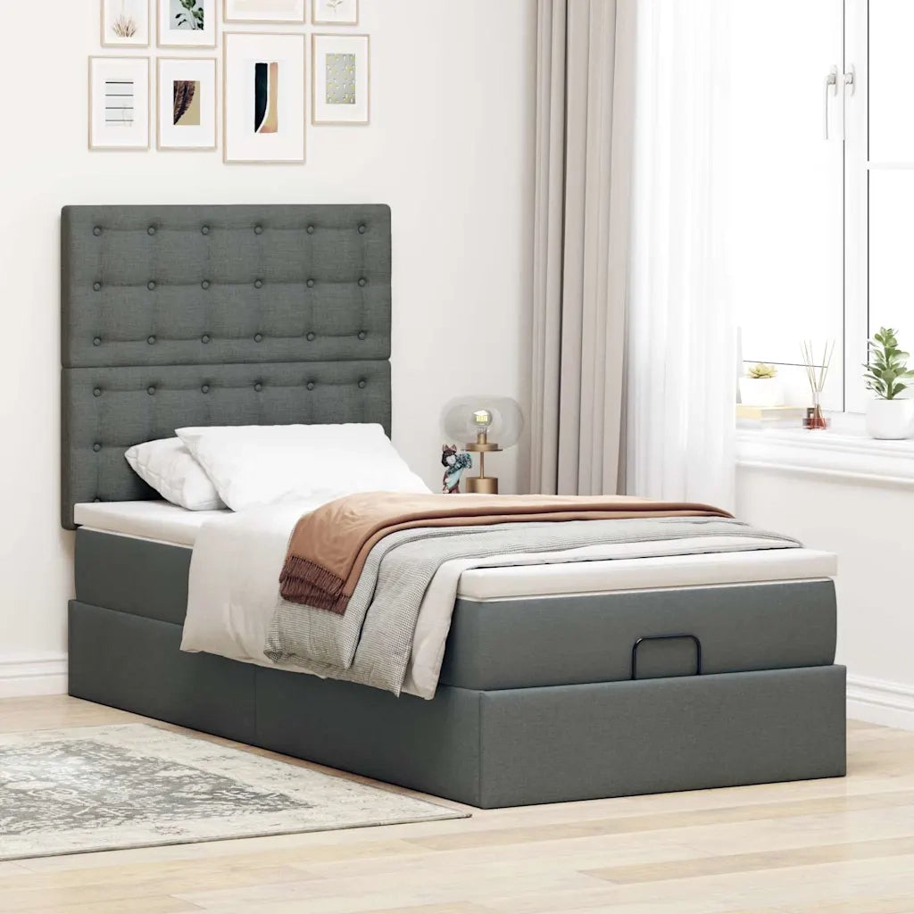 Pouf Letto con Materasso Grigio Scuro 90x200 cm in Tessuto 3313293