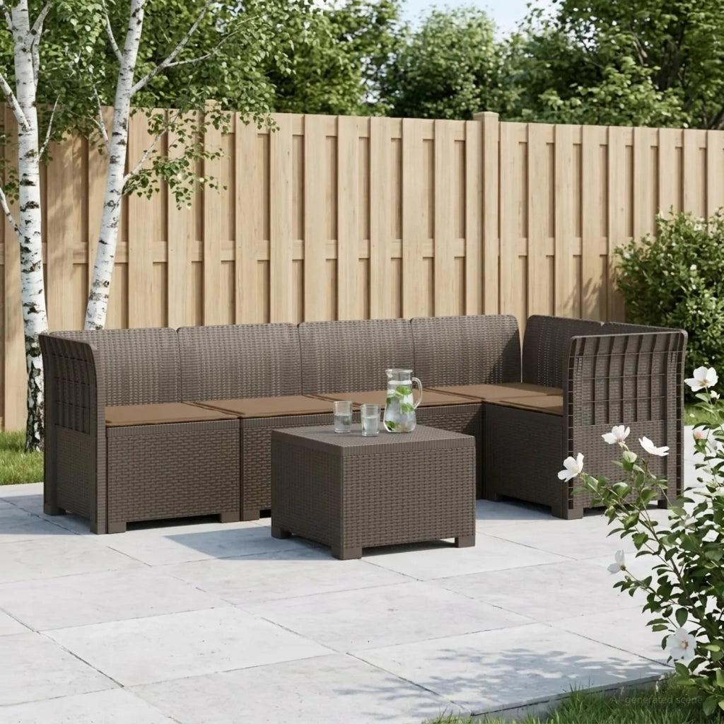 Divano da Giardino 5 Posti con Cuscini Stile Rattan PP 3444084