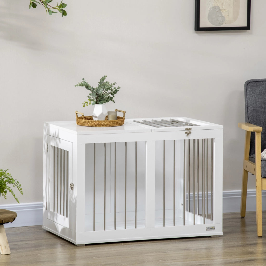 Gabbia per Cani 2 Porte ¨C zephmum ¨C 80x50x56.5 cm Bianco Argento