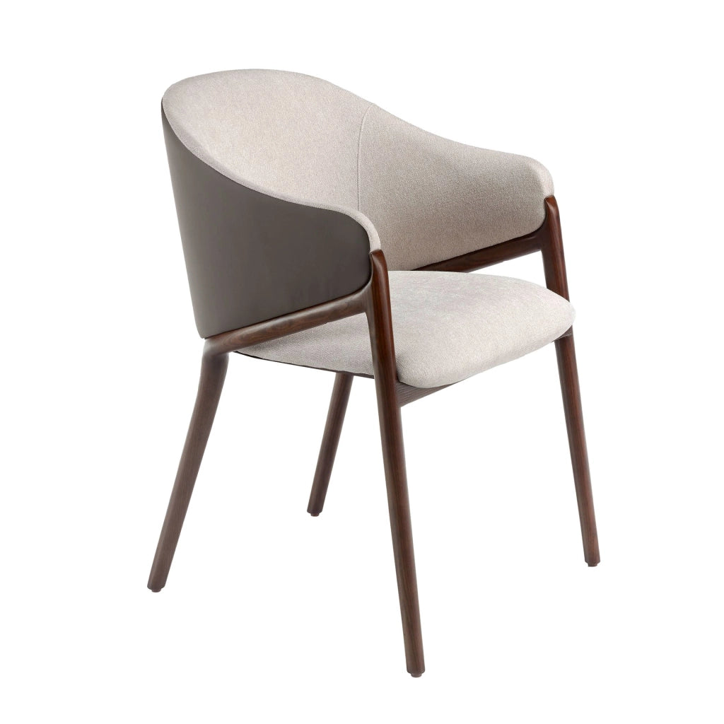 Sedia in tessuto beige ed ecopelle visone scuro