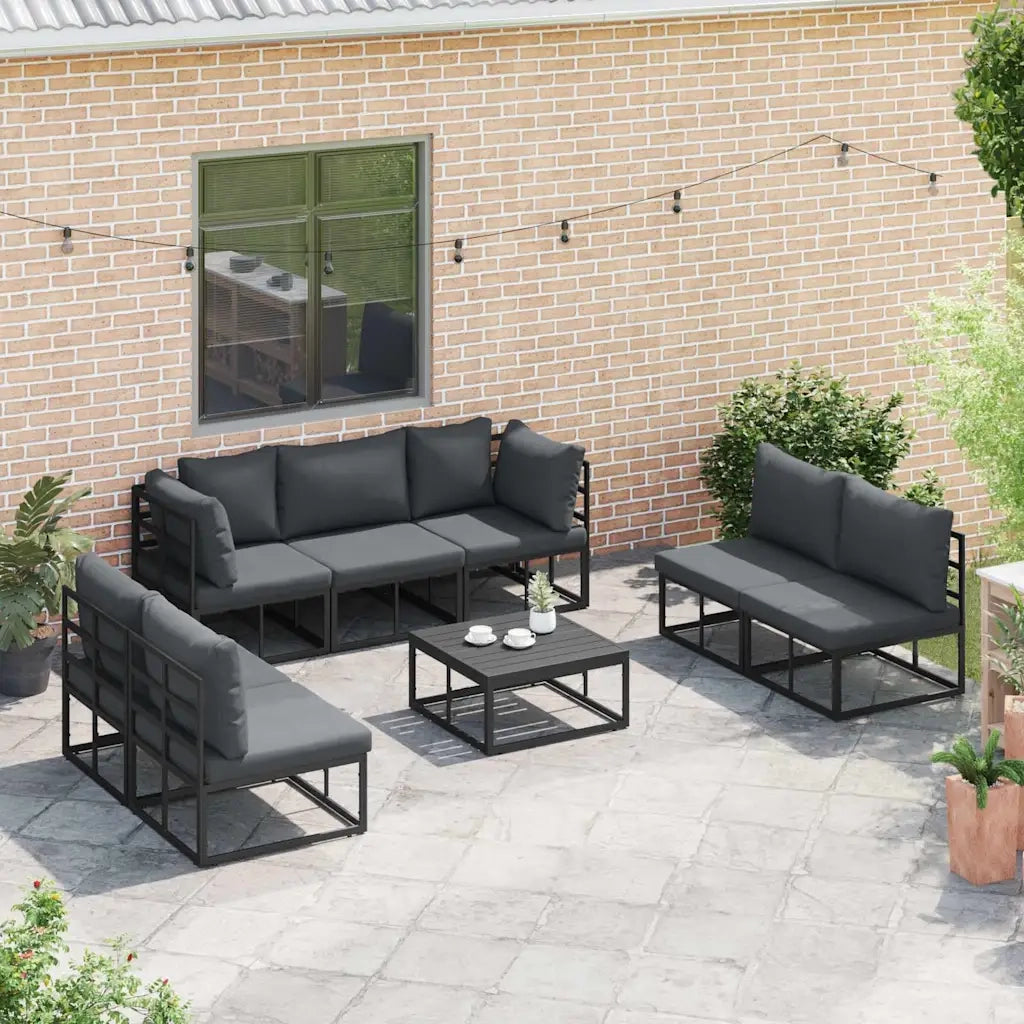 vidaXL Set Divano da Giardino con cuscino 8 pcs Nero Alluminio