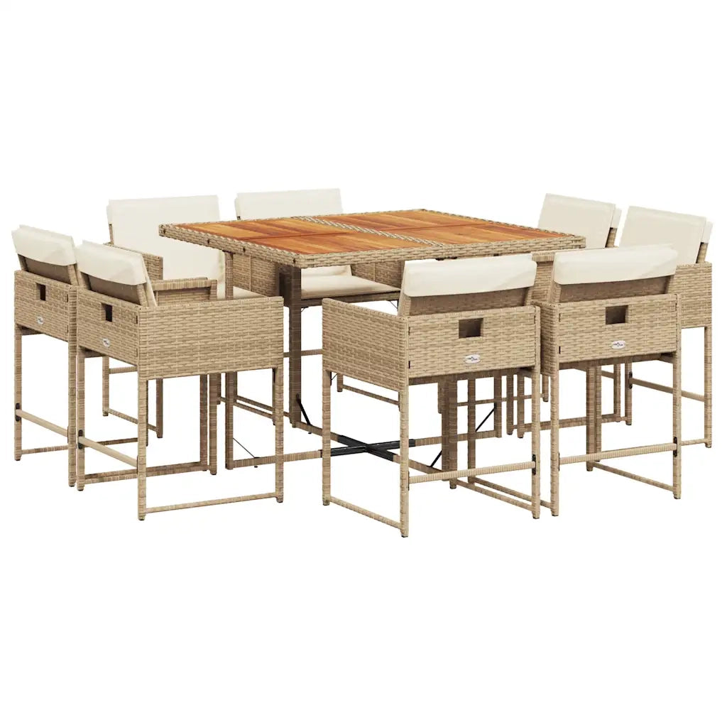 Set da Pranzo da Giardino 9 pz con Cuscini Beige in Polyrattan 3211384