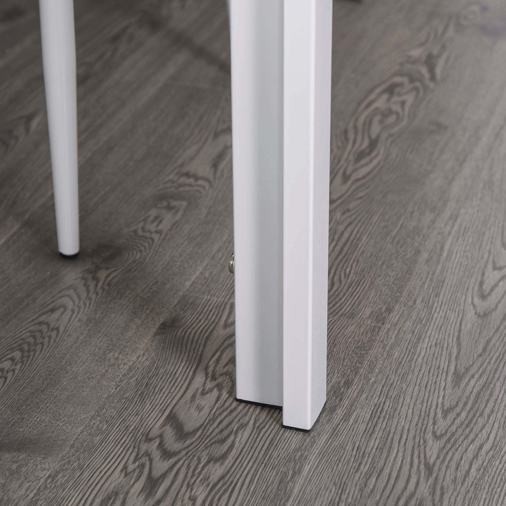 Set da Pranzo Tavolo con Piano in Vetro e 4 Sedie in Metallo e Similpelle  Bianco