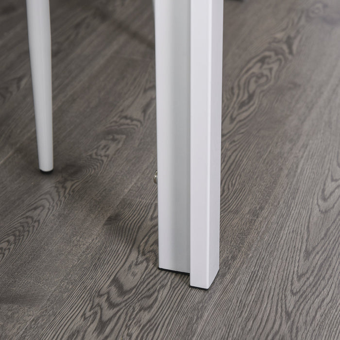 Set da Pranzo Tavolo con Piano in Vetro e 4 Sedie in Metallo e Similpelle  Bianco