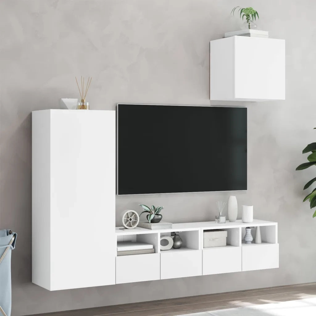 Mobili TV a Muro 4pz Bianchi in Legno Multistrato