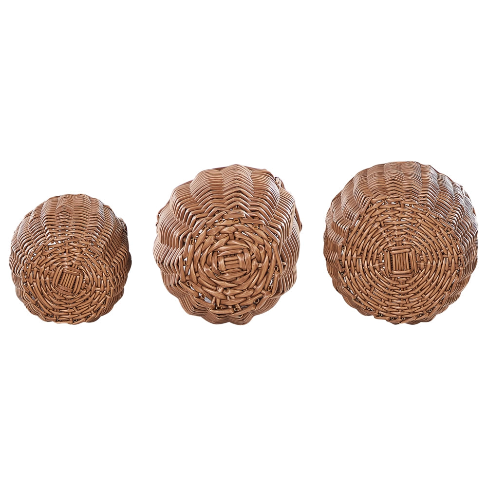 Set di 3 cesti per piante in PE Rattan marrone con manici Intarsio sintetico