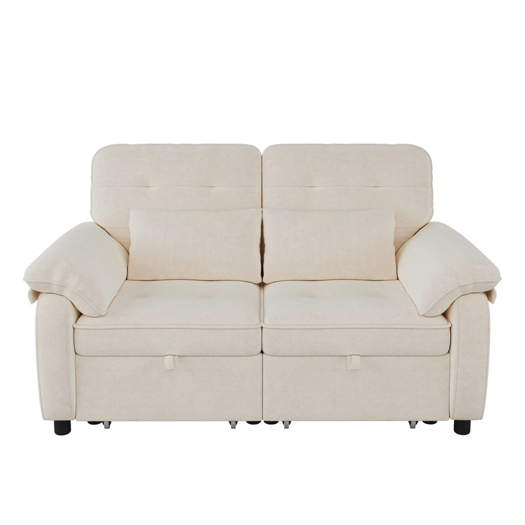 Divano letto 3 in 1 convertibile 142 cm in chenille beige con porta USB e Type-C