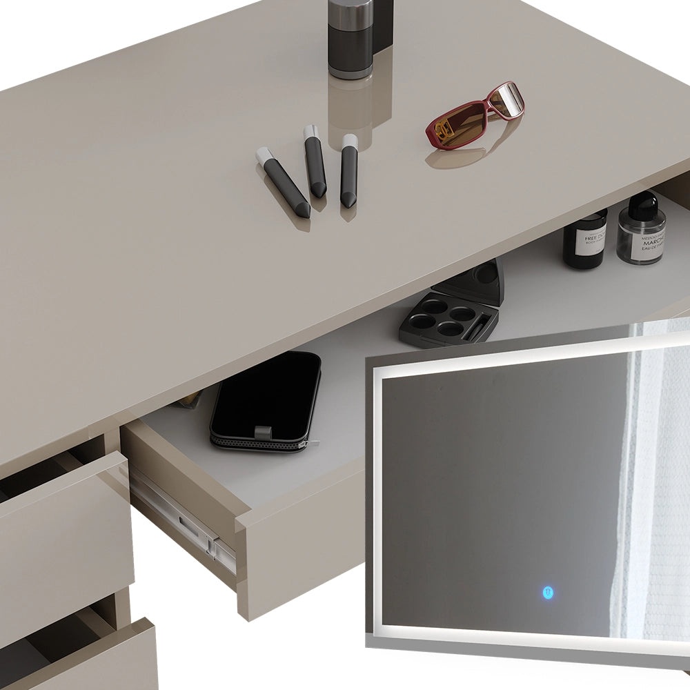 Vicco Tavolino da toilette Grigio 55 cm con specchio LED e sgabello