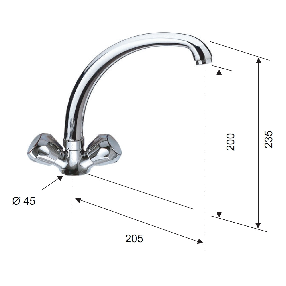 Rubinetto lavello con canna girevole fusa - serie 1000-2000