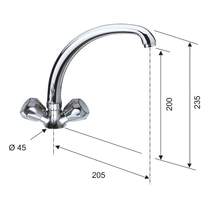 Rubinetto lavello con canna girevole fusa - serie 1000-2000