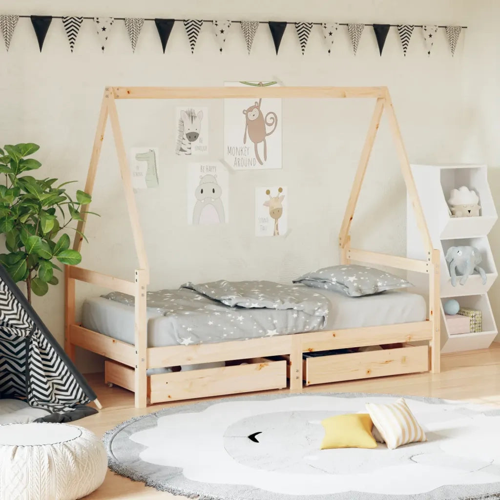 Giroletto per Bambini | Letto Infantile | Lettino con Cassetti 80x160cm Legno Massello Pino