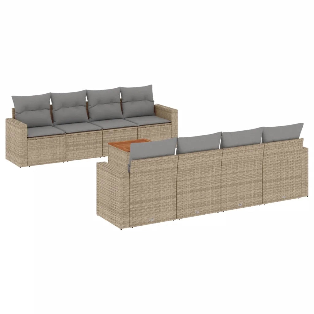 Set Divano da Giardino 9 pz con Cuscini Beige in Polyrattan 3224043