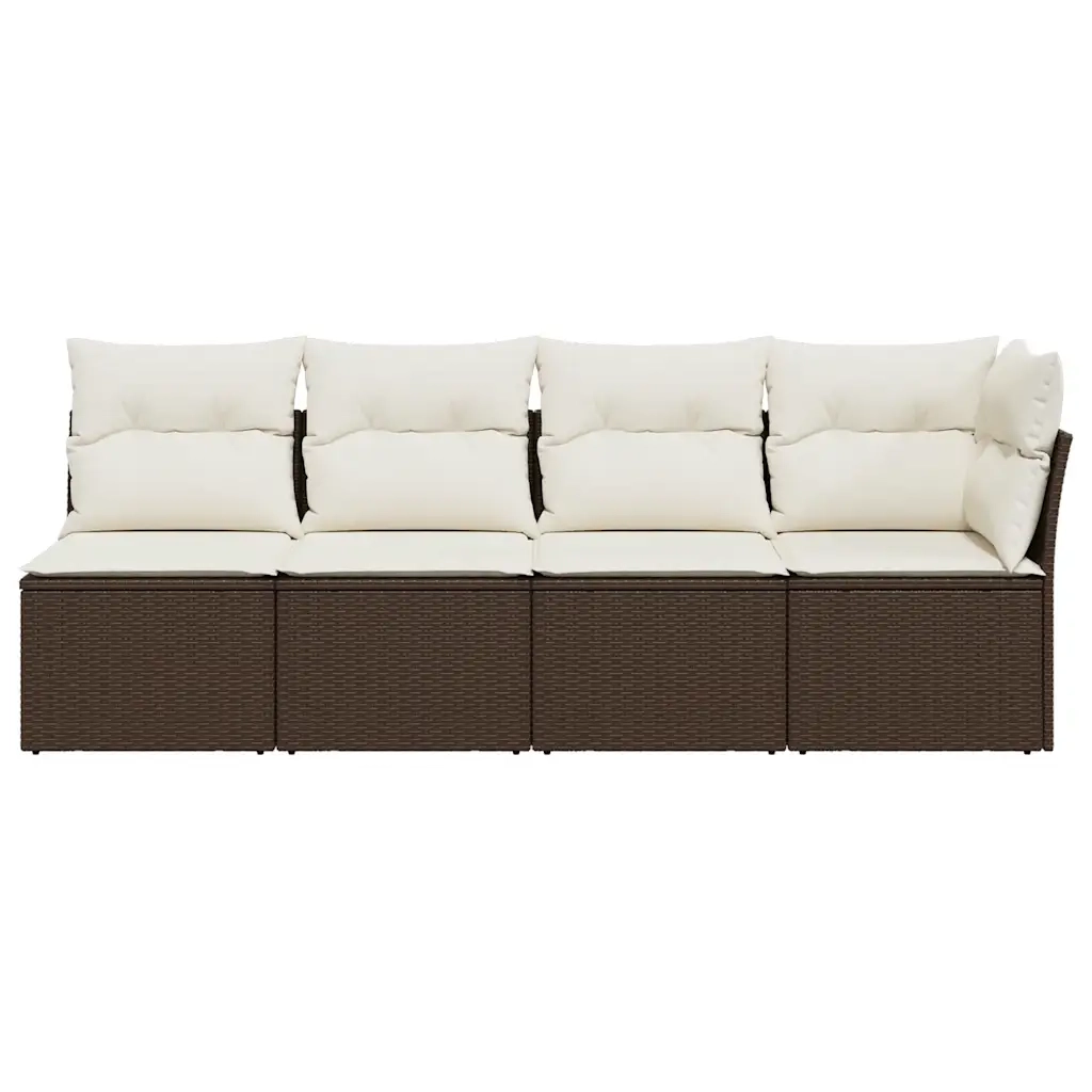 Divano da Giardino a 4 Posti con Cuscini in Polyrattan Marrone 366202