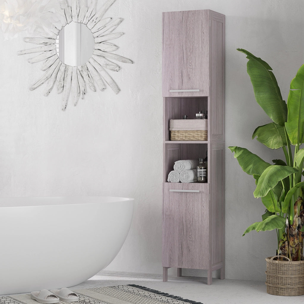 EasyComfort Colonna Bagno in MDF con 2 Armadietti e 2 Ripiani Aperti, 30x32x172.5 cm, color Legno