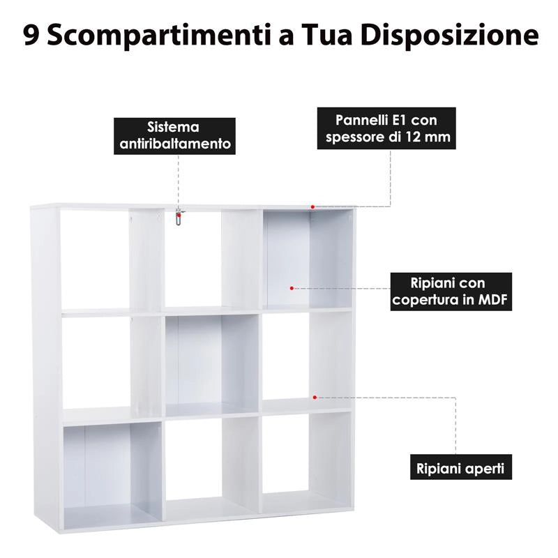 LIBRERIA BIANCA MODERNA 6 SCOMPARTI 91 X 91 X 30 CM