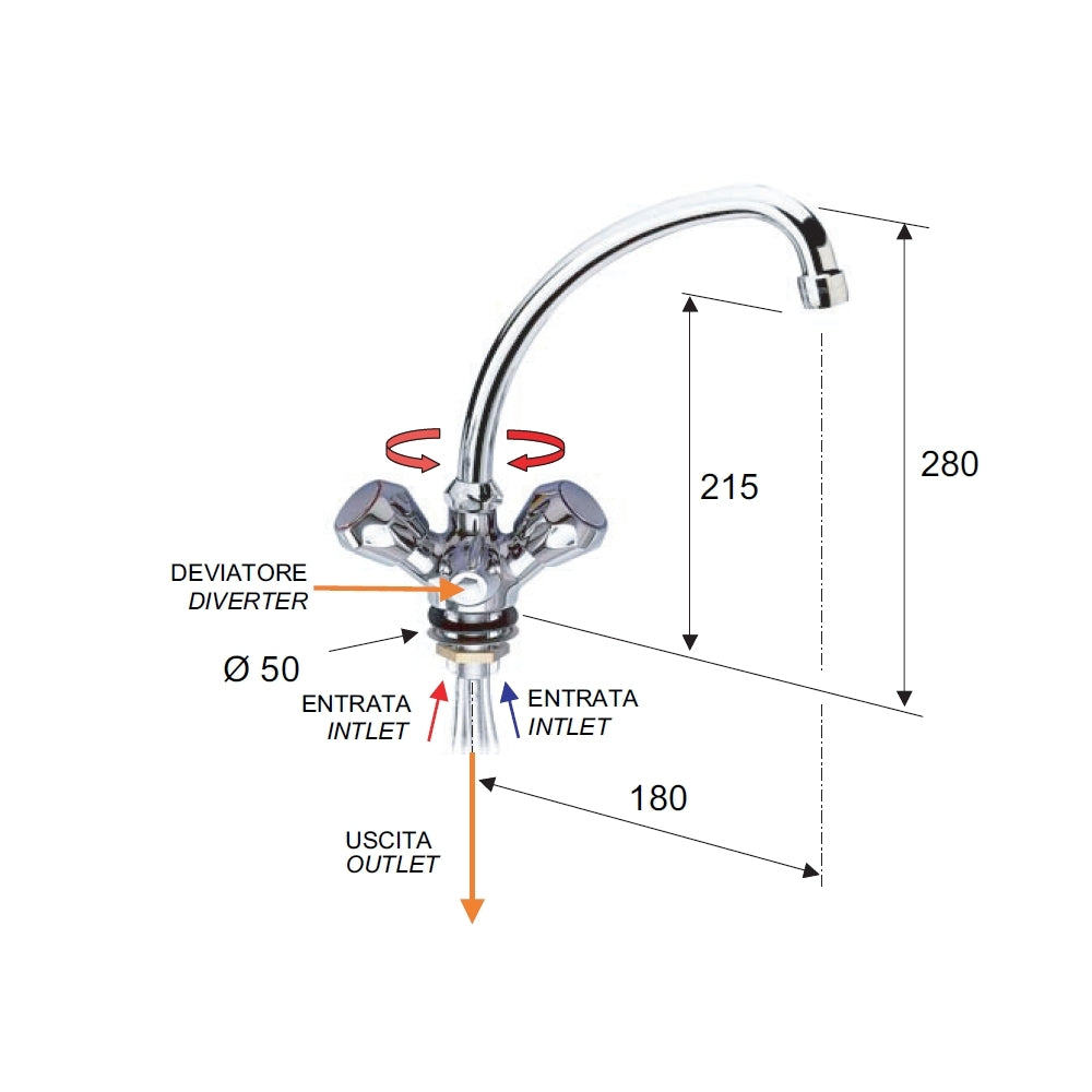 Rubinetto lavello con deviatore lavastoviglie - serie 1000-2000