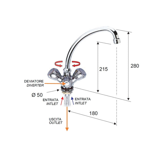 Rubinetto lavello con deviatore lavastoviglie - serie 1000-2000