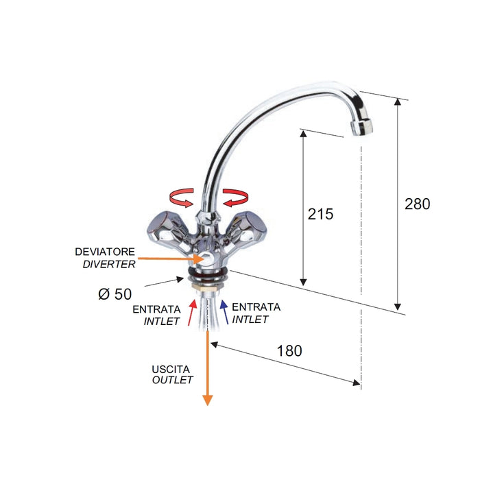 Rubinetto lavello con deviatore lavastoviglie - serie 1000-2000