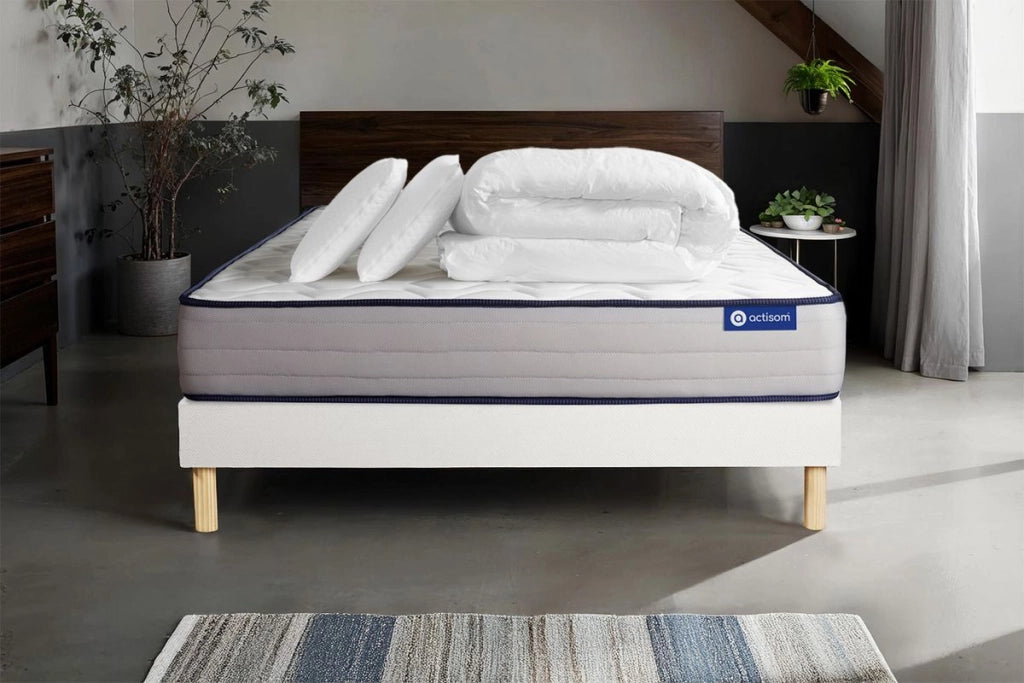 Pacchetto letto completo - Materasso 140x200cm + Box spring con doghe (kit) + 2 cuscini + Piumino - Actimemo Form