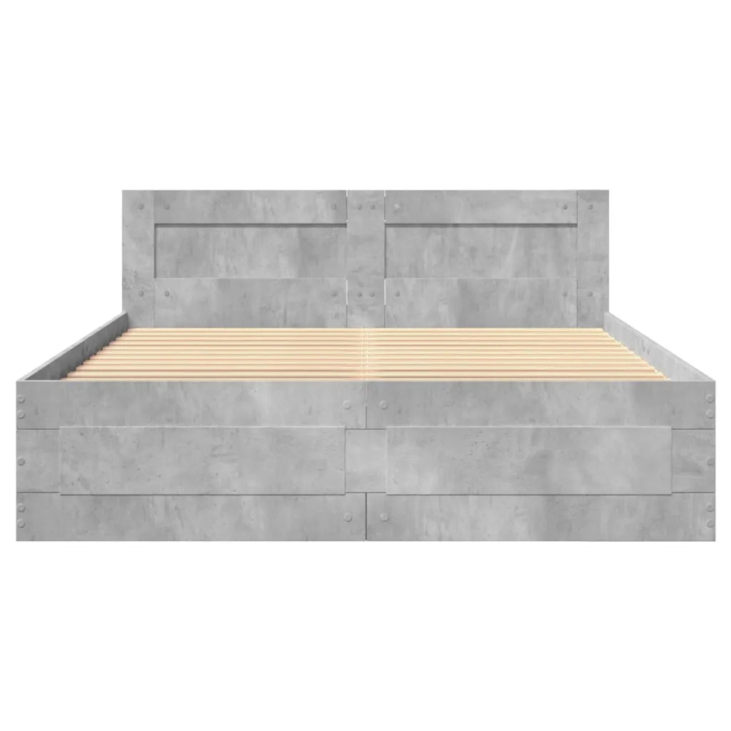 Letto matrimoniale | Letto per adulti | Giroletto Testiera Grigio Cemento 140x200 cm Legno Multistrato