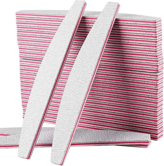 Vijlen 100/180 per Geli unghie - Vijlen Professionali a Doppia Faccia - 50 Pezzi Materiale per Nail Art - Carta abrasiva a Trapezzo Bianco/Rosso
