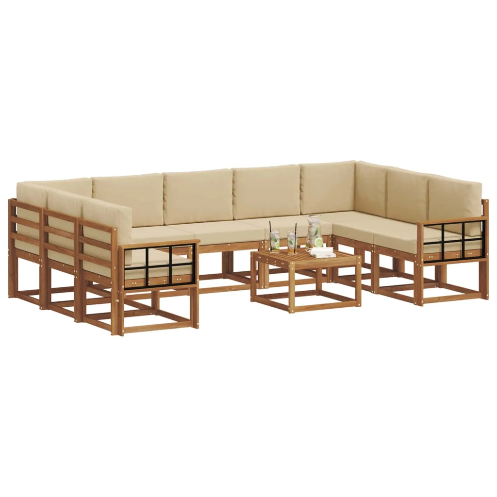 Set di divani da esterno con cuscino 10 pcs Naturale e Beige