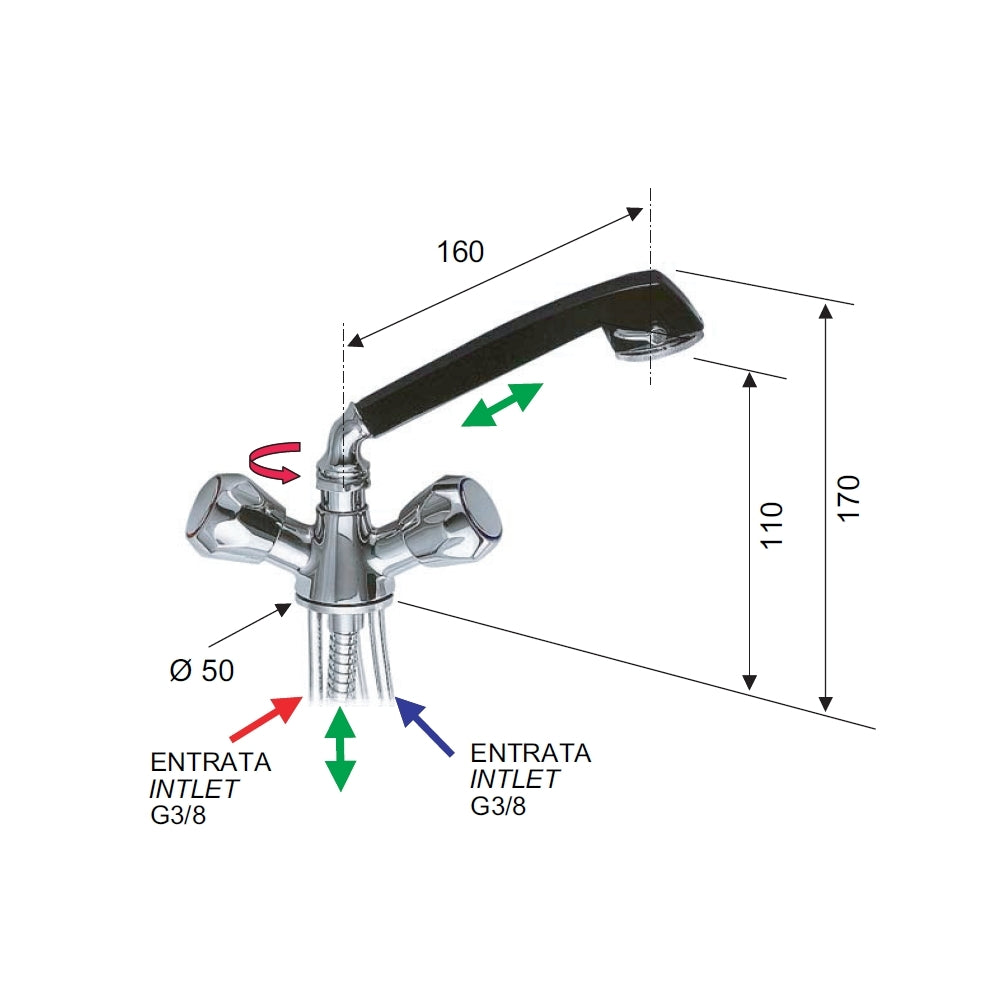 Rubinetto lavello con canna girevole nera - serie 1000-2000