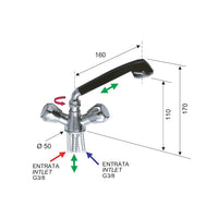 Rubinetto lavello con canna girevole nera - serie 1000-2000