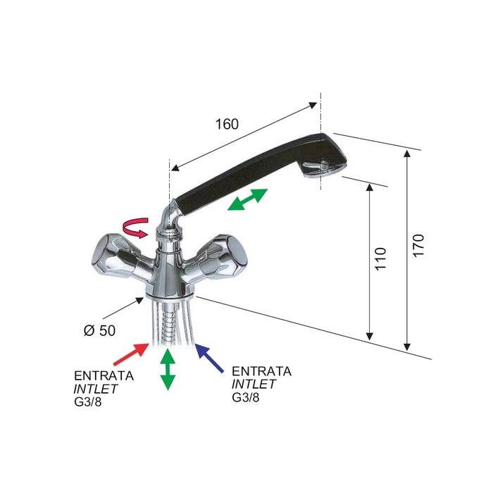 Rubinetto lavello con canna girevole nera - serie 1000-2000