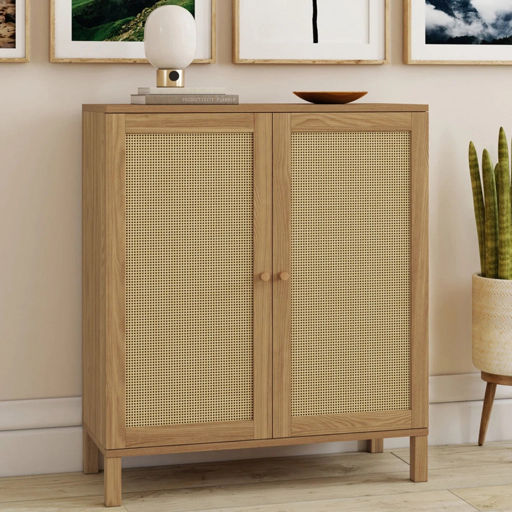 IDMarket - Credenza vintage a 2 ante HANAE, 70 cm, effetto canna naturale