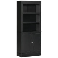 Credenza Cucina in Legno con Ripiani e Armadietto 2 Ante con Mensole Regolabili, 74.6x35.5x182.5cm