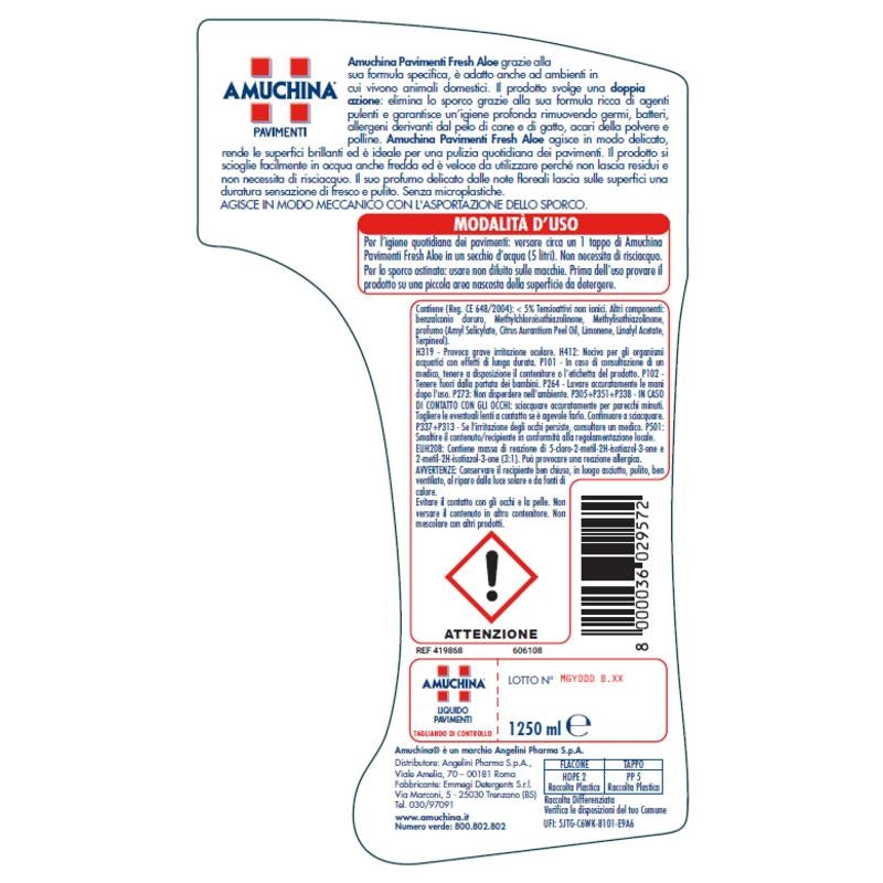 AMUCHINA LIQUIDO SENZA RISCIACQUO PER PAVIMENTI FERSH ALOE 1,25L