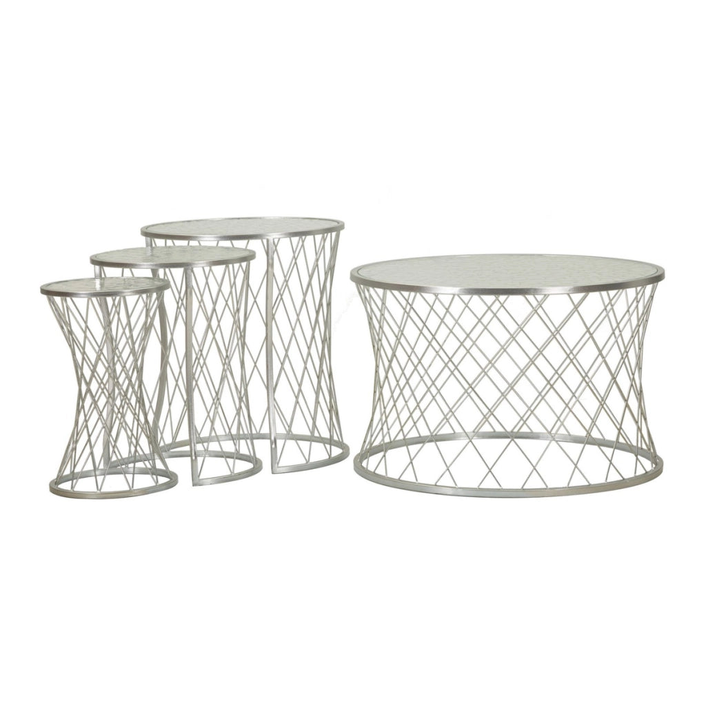 Set di Tavolini VKH571, Argento, Metallo, 70x70x45 cm