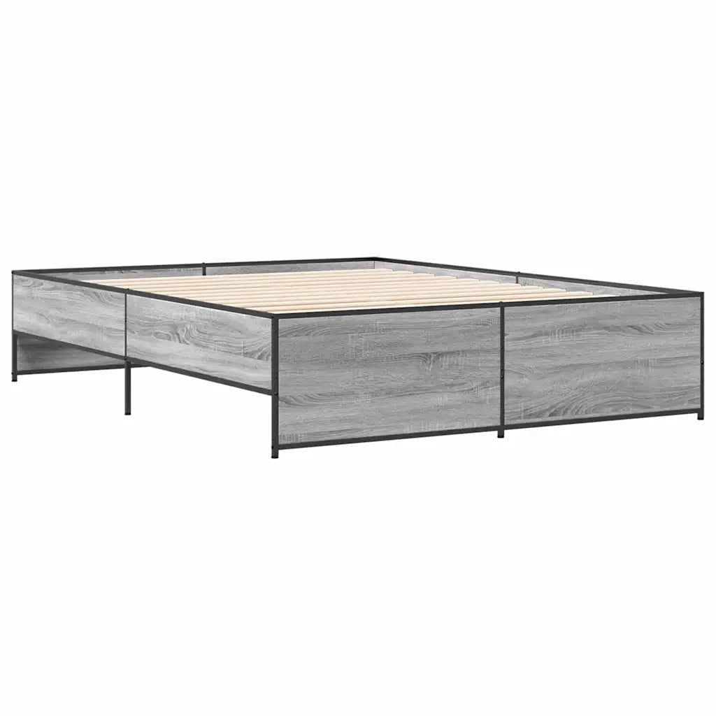Letto matrimoniale | Letto per adulti | Giroletto Grigio Sonoma 160x200 cm in Legno Multistrato Metallo