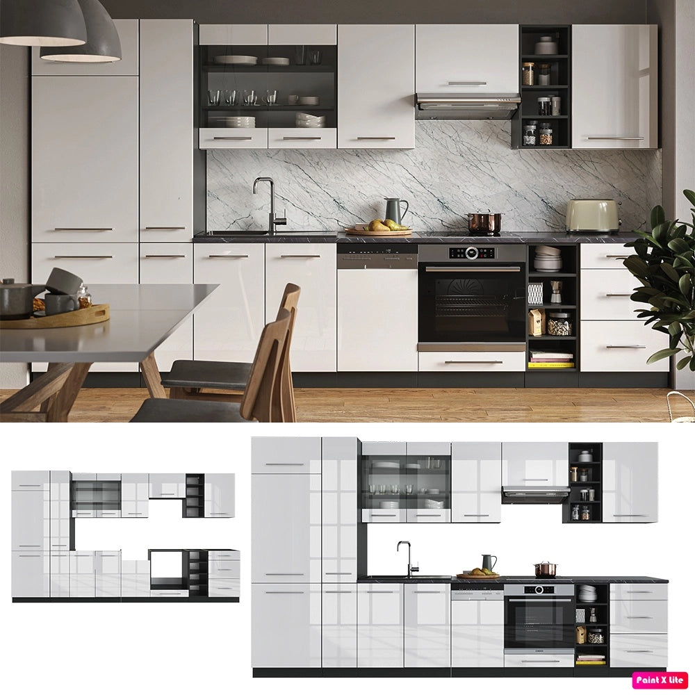 Cucina componibile Fame-Line Bianco lucido/Antracite 355 cm, PL Rovere Vicco