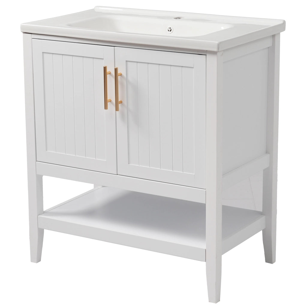 Mobile sottolavabo con lavabo in ceramica - per bagno - in MDF - 80 x 47 x 89 cm - bianco