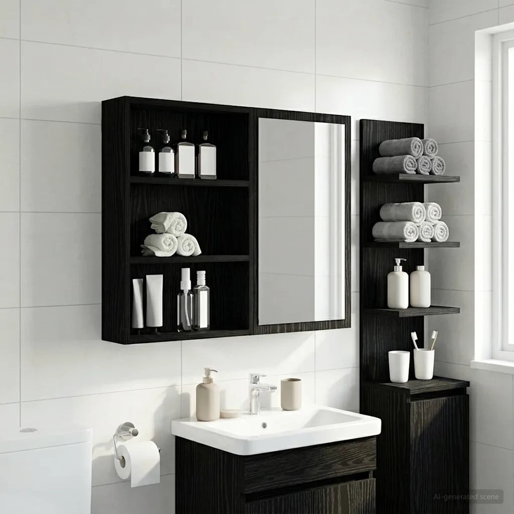 Armadio da bagno a muro Rovere Nero 40 x 10 x 60,5 cm