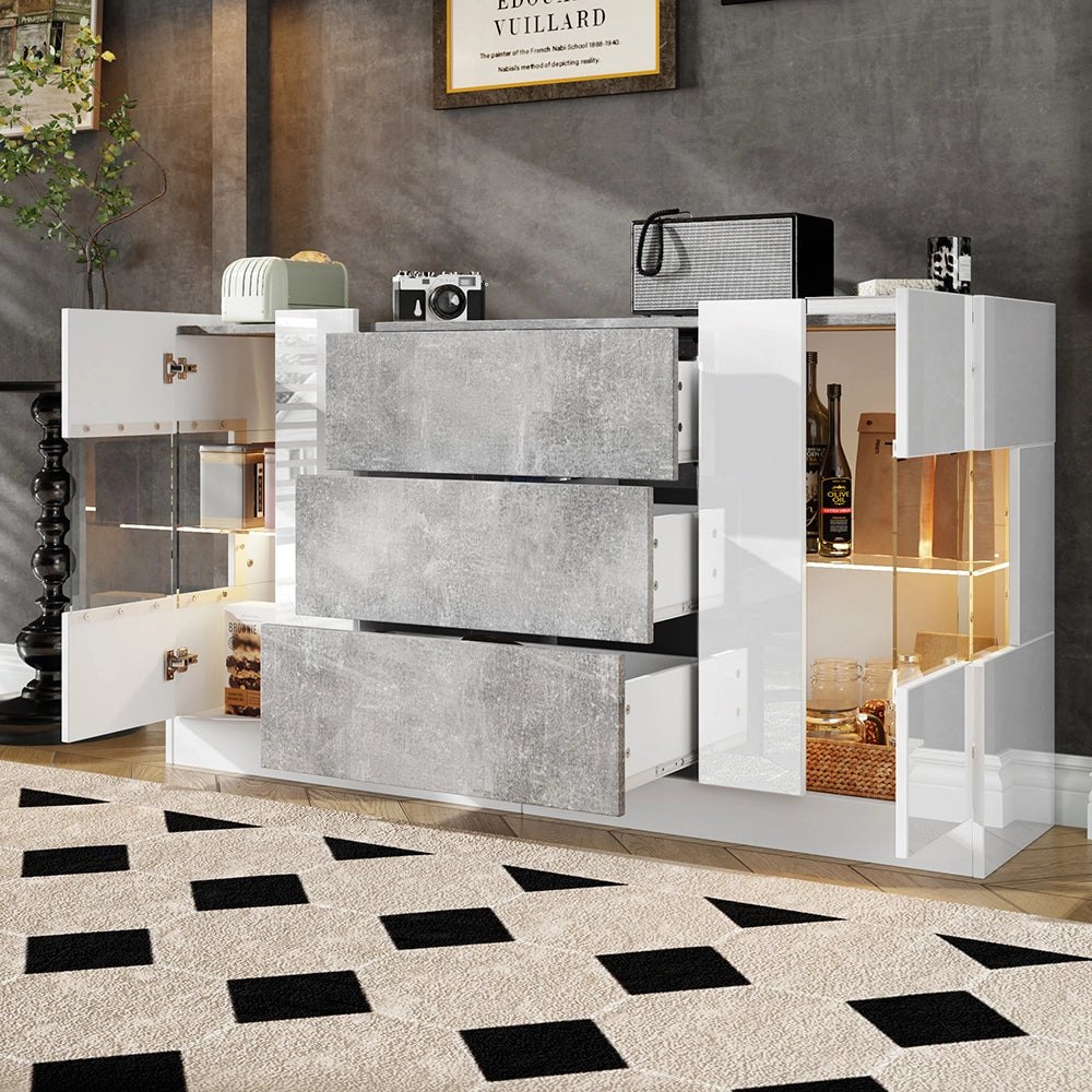 Buffet Elegante - Xylo - 140??35??75 cm - 2 Porte 3 Cassetti LED 16 Colori