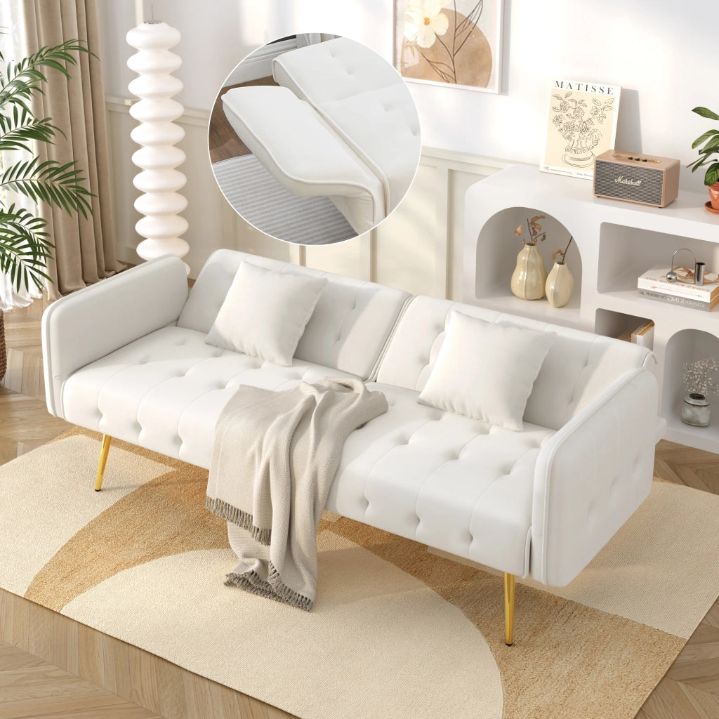 DIVANO LETTO 2 POSTI 215x81,5 cm in velluto Ancient White