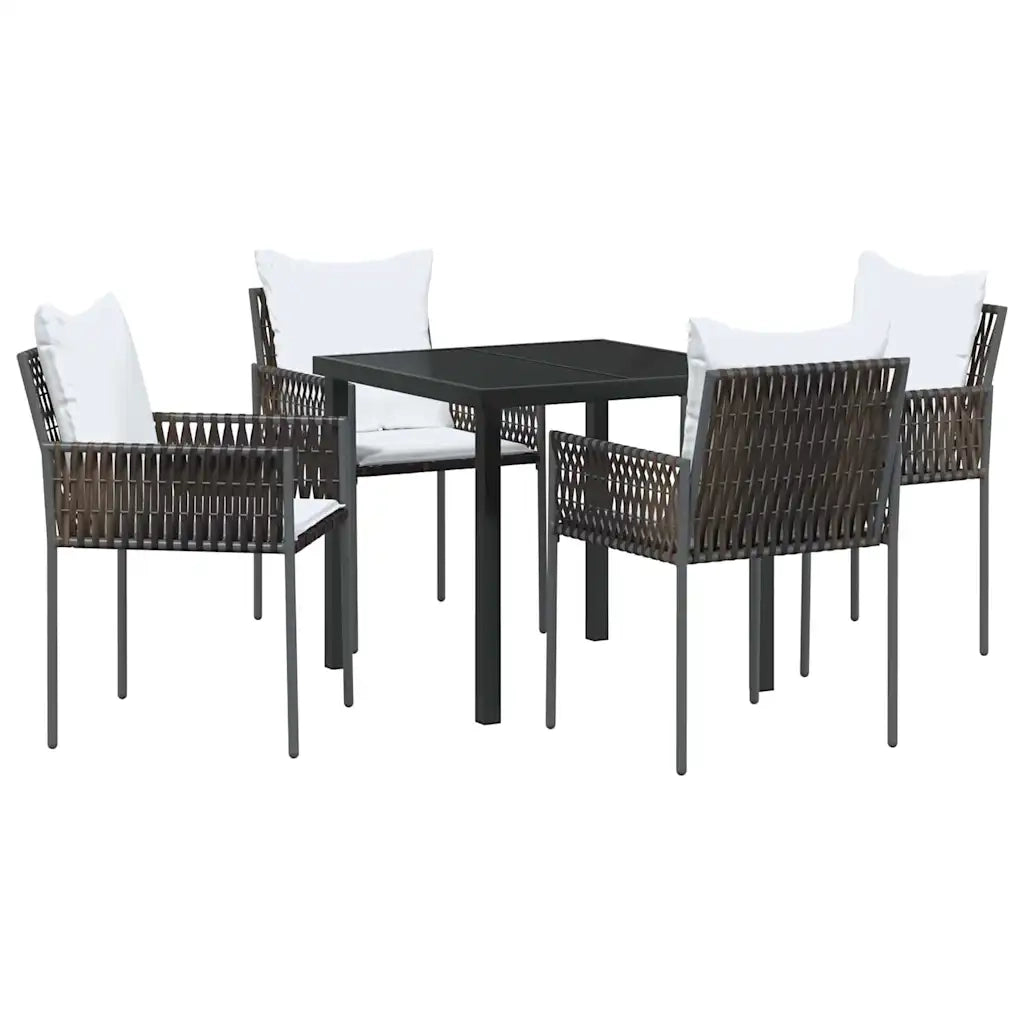 Set da Pranzo per Giardino 5 pcs Marrone e Nero Rattan in PE