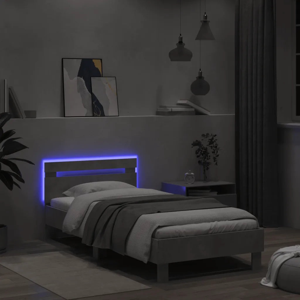 Giroletto con Testiera e LED Grigio Cemento 100x200 cm 838711