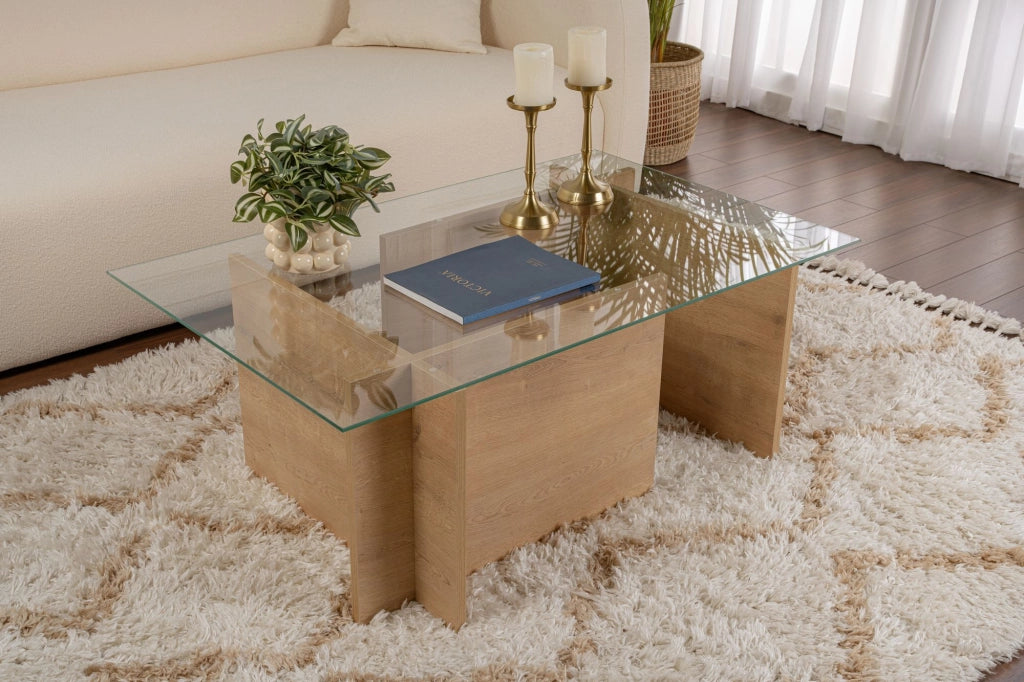 Tavolino in vetro "Vetrino" 105 x 65 x 40 cm - Rovere miele