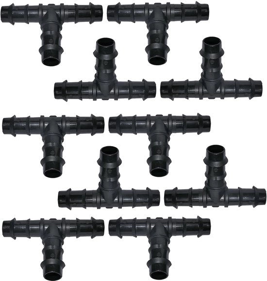 Set di connessioni per tubi Ø 16 mm - 10 pezzi - connettori T - pareti divisorie - sistema di irrigazione a goccia - connettori a rib - essenziale per la coltivazione