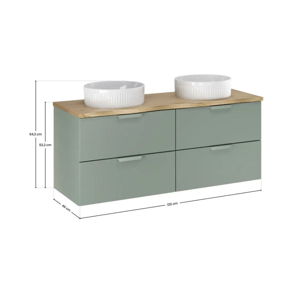 Set da bagno sospeso OSTER 60cm: mobile basso con cassetti verde salvia + lavabo incassato bianco
