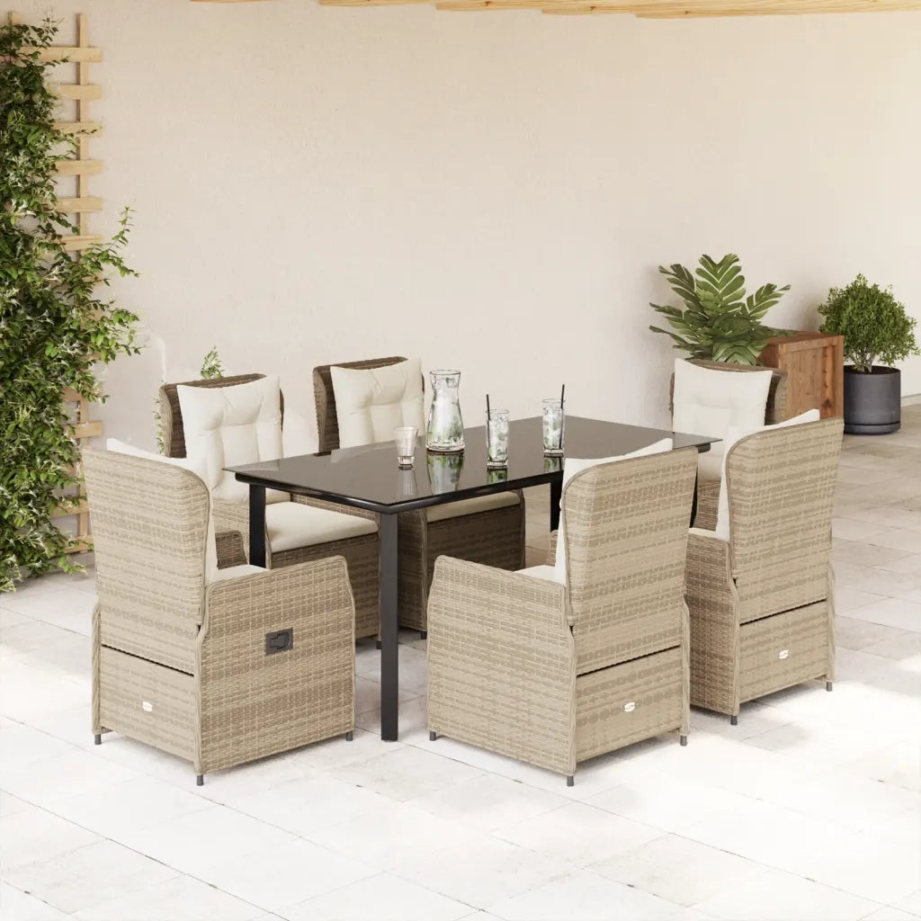 vidaXL Set da Pranzo da Giardino 7 pz con Cuscini Beige in Polyrattan
