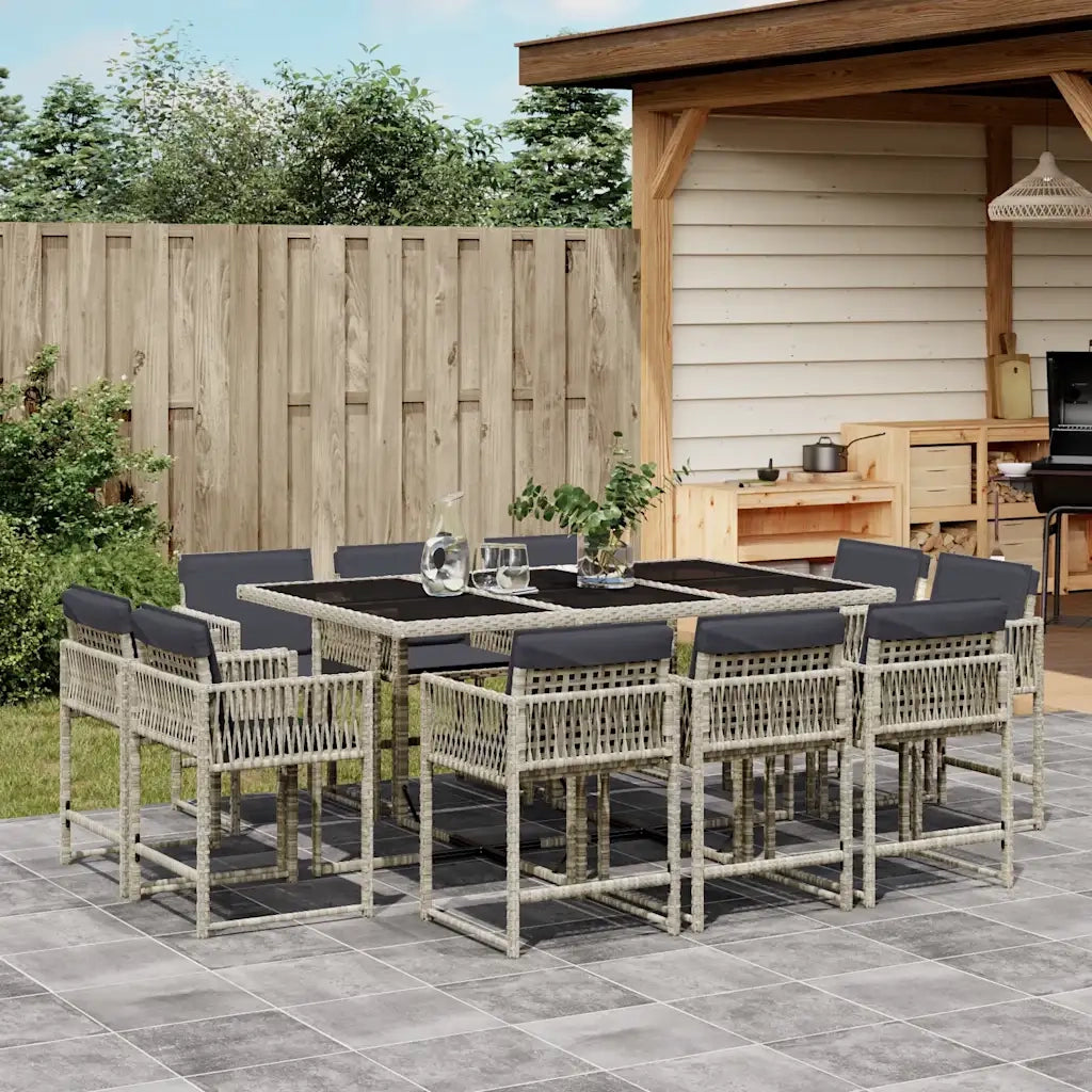 Set Pranzo Giardino 11pz con Cuscini Grigio Chiaro Polyrattan