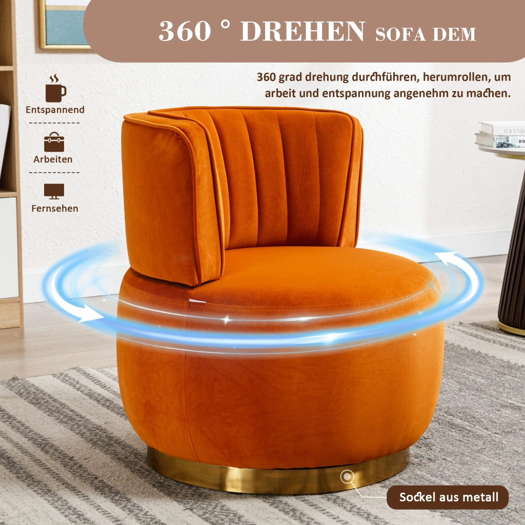 poltrona girevole 360Â° con schienale ergonomico e seduta imbottita in velluto arancione 62;5 Ã— 62 Ã— 69;5 cm