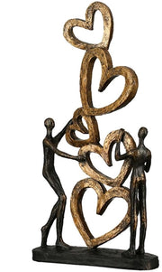 Scultura Cuore a Cuore - Statue bronzo - Cuore dorato - Finitura antica - Nero