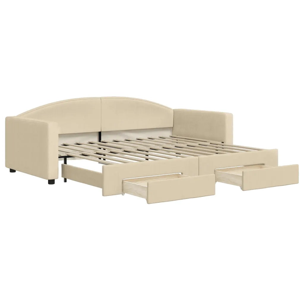 Divano Letto Estraibile con Cassetti-Sofa Letto-Daybed Crema 90x200 cm in Tessuto 173957