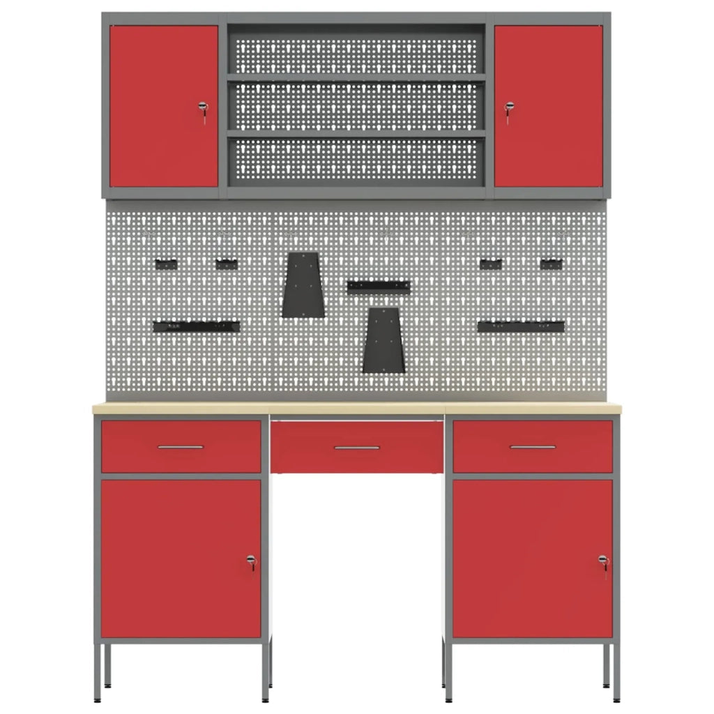 Mobile da lavoro con cassetto 7 pz Rosso e Grigio 3321455